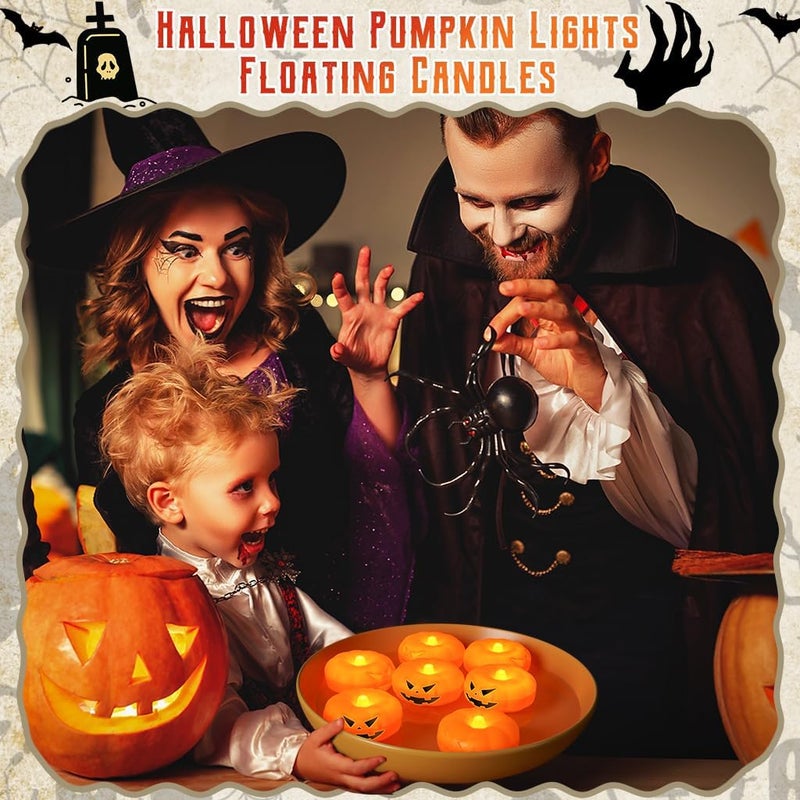 QQFCTOO 2.3” x12PK Orange Floating Candles-Halloween Flameless Water - Activated Candles, 180+ Hours Long - Lasting- Fall Decorations- Pool Decor-Thanksgiving Decorations - Image 2